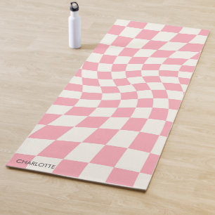 Personalisierte Retro Pastell rosa Wavy Checked Yogamatte