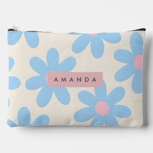Personalisierte Retro-Pastellblaue Gänseblümchen-B Zubehörtasche