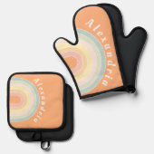 Personalisierte Retro-Regenbogenpastel Ofenhandschuh & Topflappen-Set (Vorderseite/Rückseite)