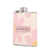 Personalisierte Retro-Rosa Gänseblümchen-Blumen Flachmann (Links)