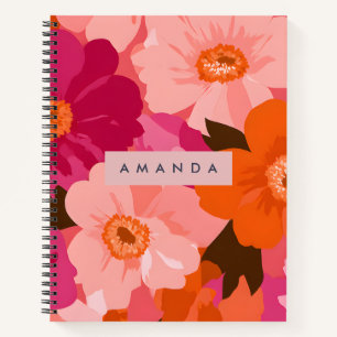 Personalisierte Retro-Rosa und Orange Blumenmuster Notizblock