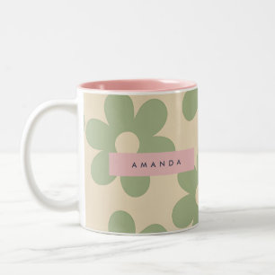 Personalisierte Retro-Salbei-Grüne Gänseblümchen-B Zweifarbige Tasse