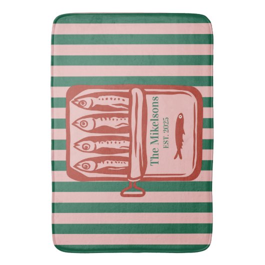 Personalisierte Retro Sardine Tin Streifen Badematte (Vorderseite Vertikal)