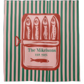 Personalisierte Retro Sardine Tin Streifen Duschvorhang (Vorderseite)