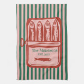 Personalisierte Retro Sardine Tin Streifen Geschirrtuch (Vertikal)