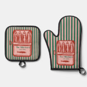 Personalisierte Retro Sardine Tin Streifen Ofenhandschuh & Topflappen-Set (Vorderseite)