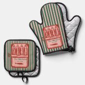 Personalisierte Retro Sardine Tin Streifen Ofenhandschuh & Topflappen-Set (Vorderseite/Rückseite)