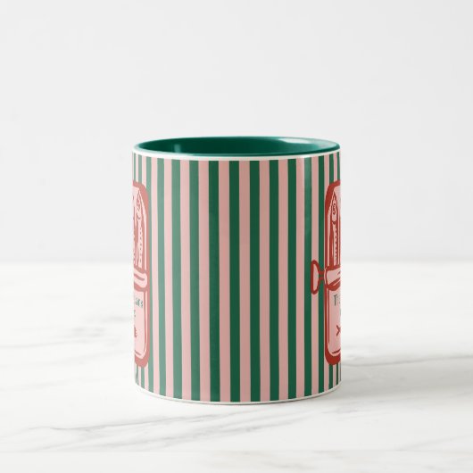 Personalisierte Retro Sardine Tin Streifen Zweifarbige Tasse (Mittel)
