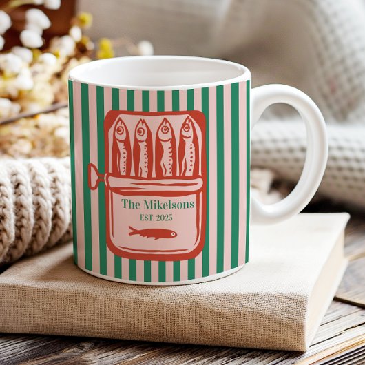 Personalisierte Retro Sardine Tin Streifen Zweifarbige Tasse