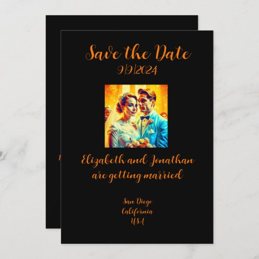 Personalisierte Retro Save the Date Hochzeitskarte (Vorne/Hinten)