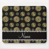 Personalisierte retro schwarze GoldNamensBlumen Mousepad (Vorne)
