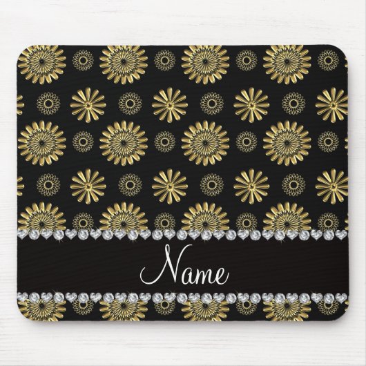 Personalisierte retro schwarze GoldNamensBlumen Mousepad (Vorne)