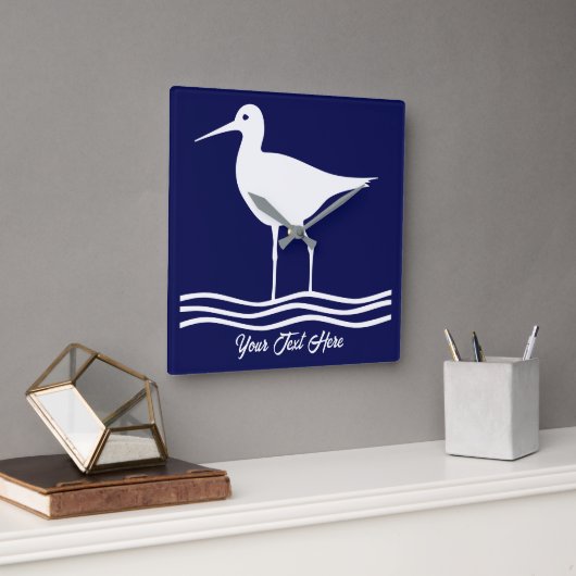 Personalisierte Retro Sea Bird Blue Square Wall Cl Quadratische Wanduhr (Büro)