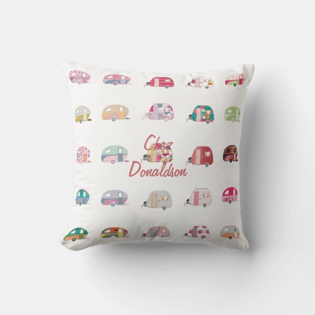 Personalisierte Retro Vintage Caravan Design Pilze Kissen (Vorderseite)