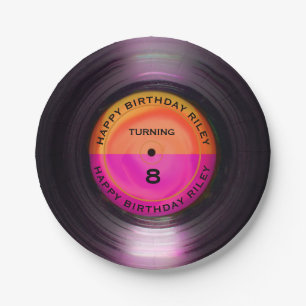 Personalisierte Retro Vinyl Record Geburtstagspart Pappteller