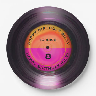 Personalisierte Retro Vinyl Record Geburtstagspart Pappteller