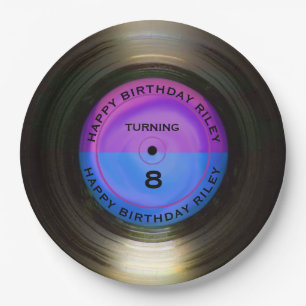 Personalisierte Retro Vinyl Record Geburtstagspart Pappteller