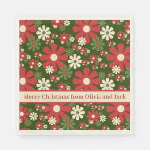 Personalisierte Retro-Weihnachtsblumen 60er 70er F Serviette
