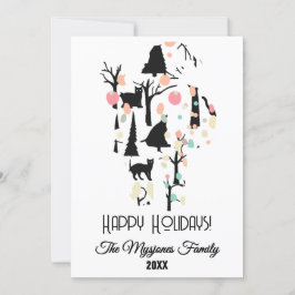 Personalisierte RetroMinimalist BlackCats & Branch Feiertagskarte