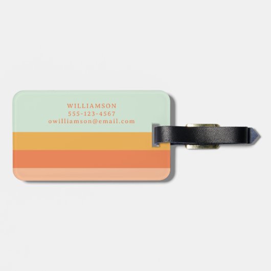 Personalisierte Retrostreifen mit Pfirsichpfirsich Gepäckanhänger (Rückseite horizontal)