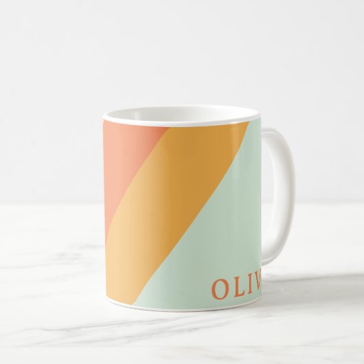 Personalisierte Retrostreifen mit Pfirsichpfirsich Kaffeetasse (VorderseiteRechts)