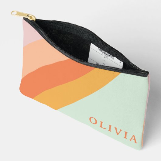 Personalisierte Retrostreifen mit Pfirsichpfirsich Zubehörtasche (Offen)