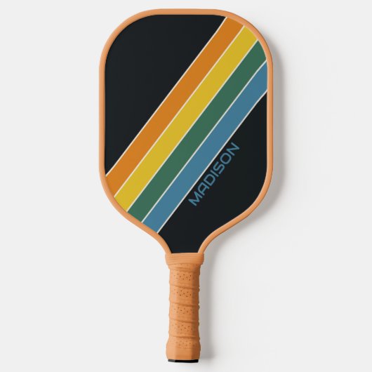 Personalisierte Retrostreifen Pickleball Schläger (Rückseite)