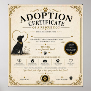 Personalisierte Rettungshund Adoption Bescheinigun Poster