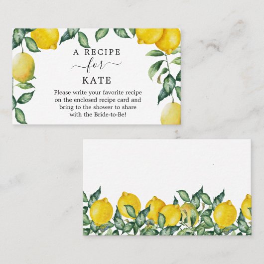 Personalisierte Rezept Anfrage Brautparty Lemons Visitenkarte (Vorne/Hinten)