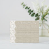 Personalisierte Rezeptionskarten für Leinen und We Postkarte (Stehend Vorderseite)