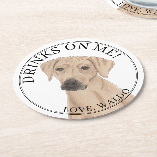 Personalisierte Rhodesian Ridgeback Dog Wedding Runder Pappuntersetzer (Angewinkelt)