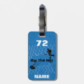 Personalisierte Rip The Net Hockey Player blau Gepäckanhänger (Rückseite vertikal)