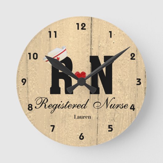 Personalisierte RN Nurse Hat Holz Acrylwand Uhr (Vorderseite)