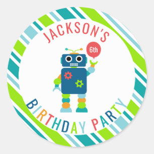 Personalisierte Robot Birthday Party Kinder Runder Aufkleber