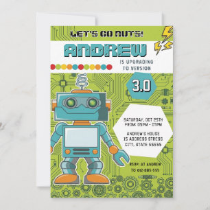 Personalisierte Robotergeburtstagsfeier Einladung