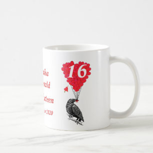 Personalisierte romantische Krähe 16 . Geburtstag Kaffeetasse