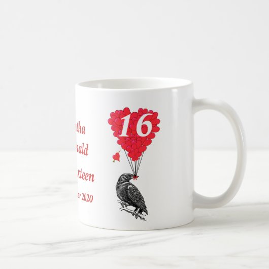 Personalisierte romantische Krähe 16 . Geburtstag Kaffeetasse (Rechts)
