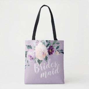 Personalisierte romantische lila Blumengehilfin Tasche