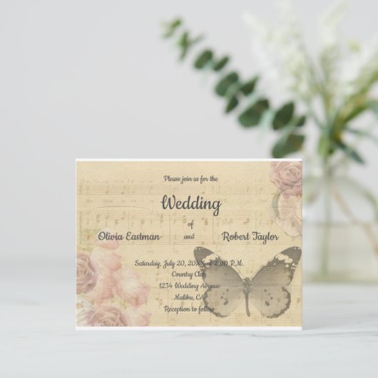 Personalisierte romantische Schmetterlingshochzeit Postkarte (Stehend Vorderseite)