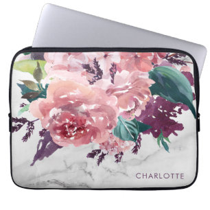 Personalisierte Romantische Vintage-Rosa Blumenmar Laptopschutzhülle