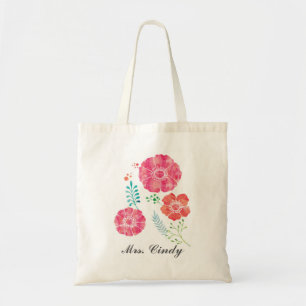 Personalisierte romantische Watercolor-Blumen Tragetasche