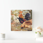 Personalisierte Rooster Bauernhof Platz W Quadratische Wanduhr (Zuhause)