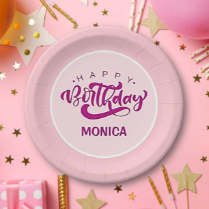 Personalisierte rosa Alles Gute zum Geburtstag Pappteller