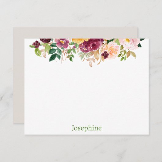 Personalisierte, rosa Aquarellblütenkarte Mitteilungskarte (Vorne/Hinten)