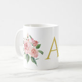 Personalisierte rosa Aquarellfarben Rose Kaffeetasse (Vorderseite Links)