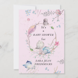 Personalisierte rosa Babyparty Little Birdies Einladung