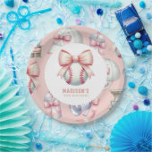 Personalisierte rosa Baseball-Schleife zum Mädchen Pappteller (Party)