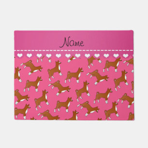 Personalisierte rosa basenji Namenshunde Fußmatte