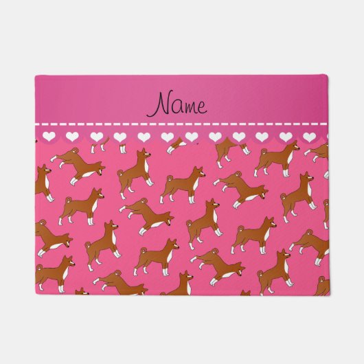Personalisierte rosa basenji Namenshunde Fußmatte (Vorderseite)