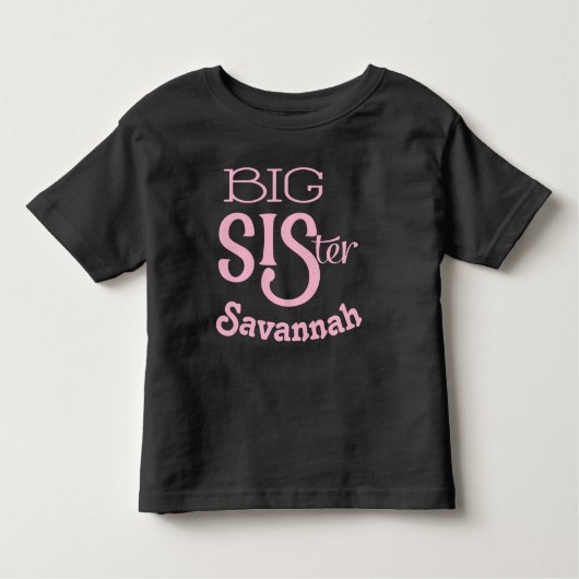 Personalisierte rosa BIG-Schwester kurvte Kleinstt Kleinkind T-shirt (Vorderseite)